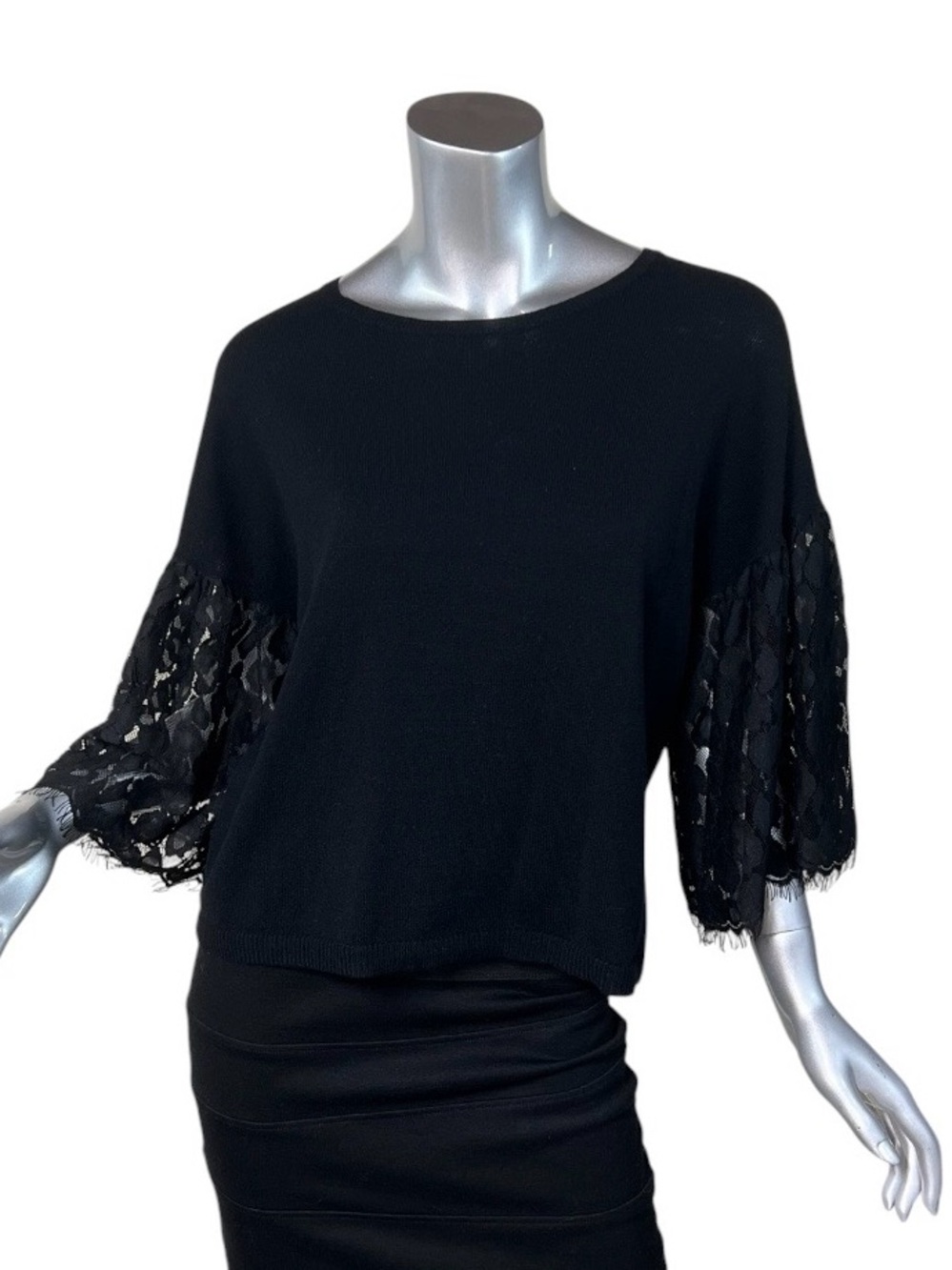 Autumn Cashmere Black Lace Bell Sleeve Sweater Blouse Women’s XS